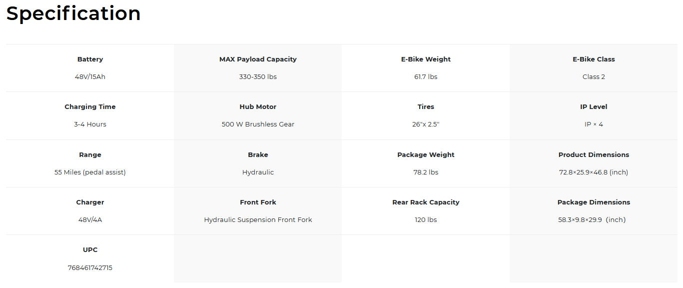 Heybike Cityrun - ebike specs
