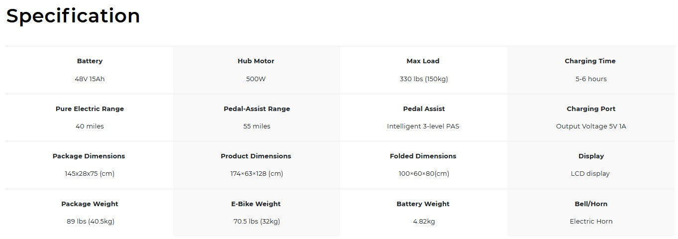 Heybike Ranger - ebike specs